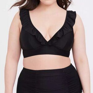 Torrid Size 3 Wireless Triangle Ruffle Bikini Top Black NWT
